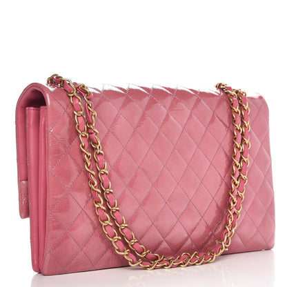 Chanel Patent Quilted 3 Pocket Accordion Flap Pink 3 of 8