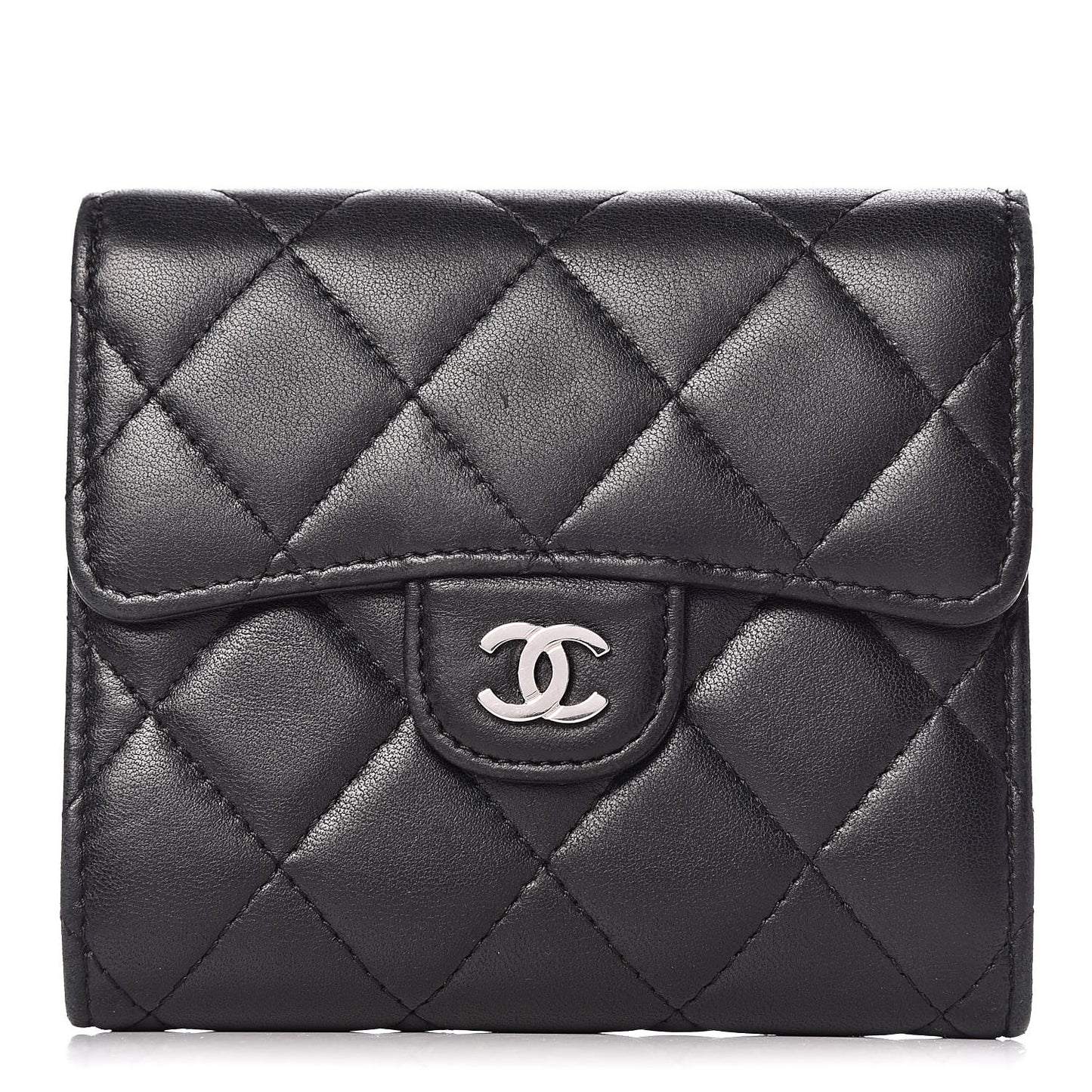 Lambskin Quilted Small Compact Wallet Black