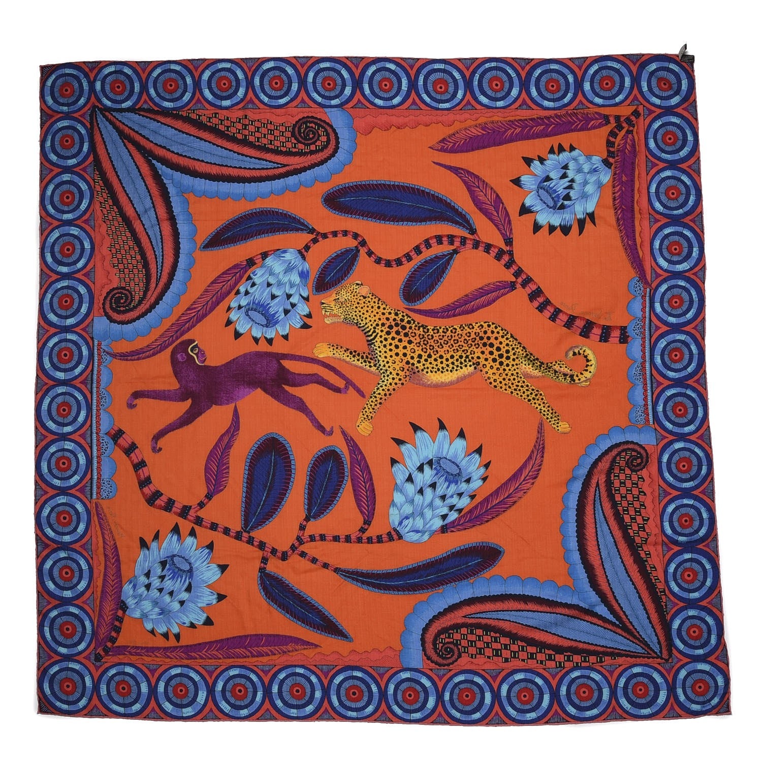 Hermes Cashmere Silk The Savana Dance Shawl 140 Vermillion Cobalt Violet 3 of 5