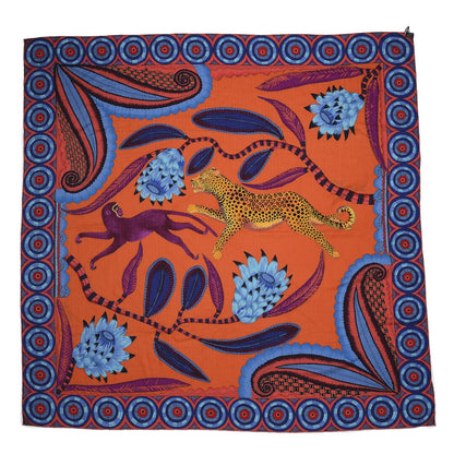 Hermes Cashmere Silk The Savana Dance Shawl 140 Vermillion Cobalt Violet 3 of 5