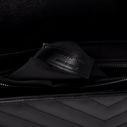Saint Laurent Grain De Poudre Matelasse Chevron Large Monogram Satchel Black 10 of 11