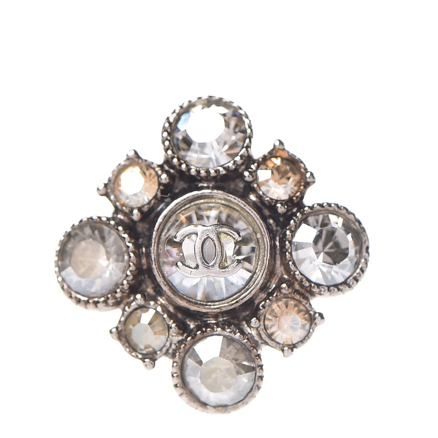 Crystal CC Flower Earrings Silver