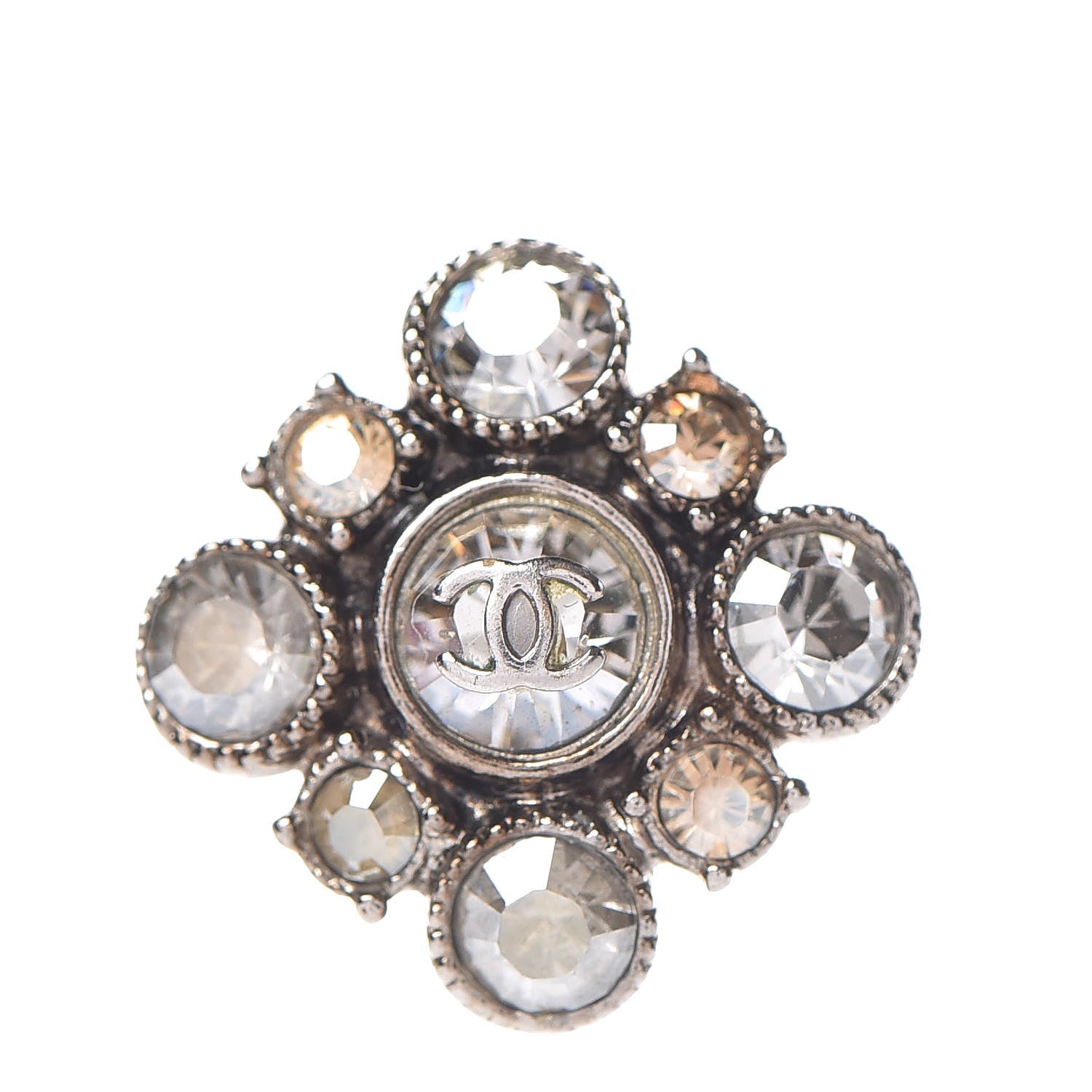 Chanel Crystal CC Flower Earrings Silver 5 of 8