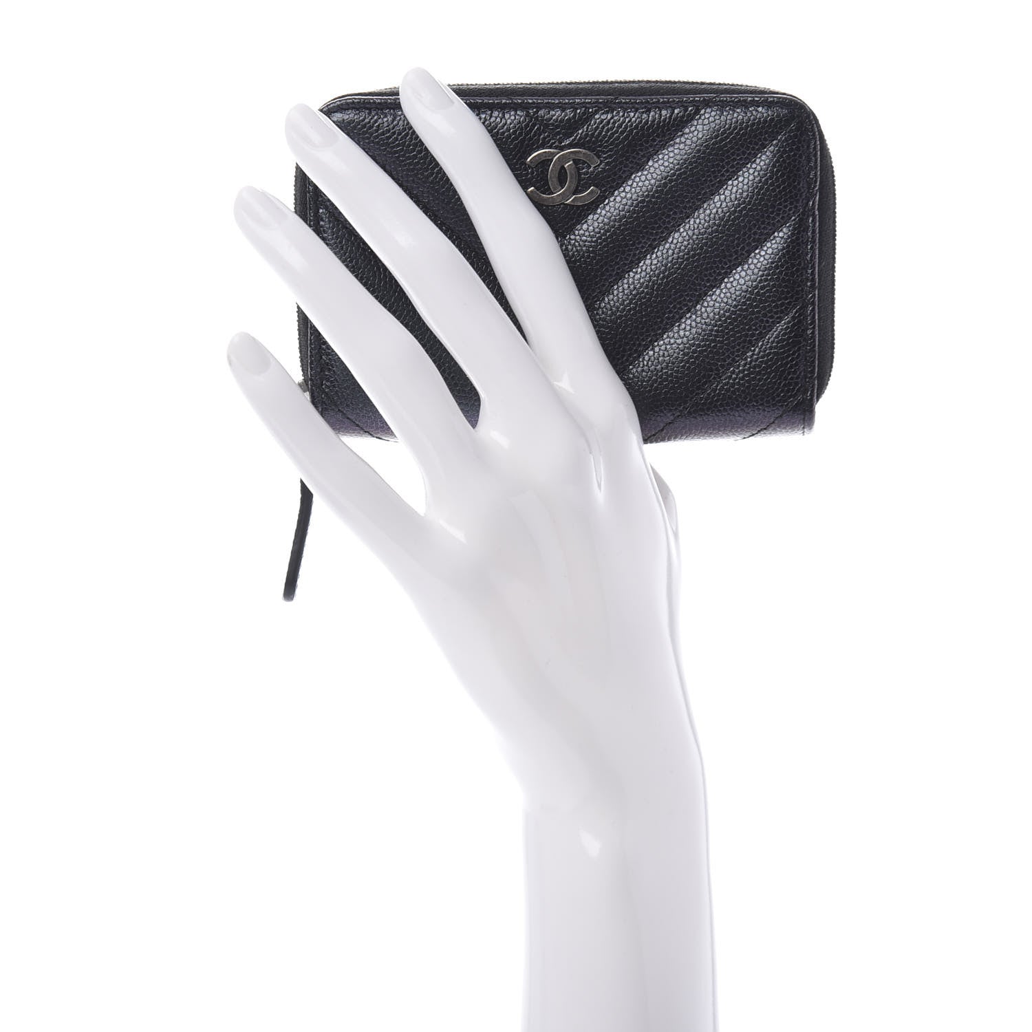 Chanel Iridescent Caviar Chevron Quilted Zip Around Coin Purse Black 2 of 10