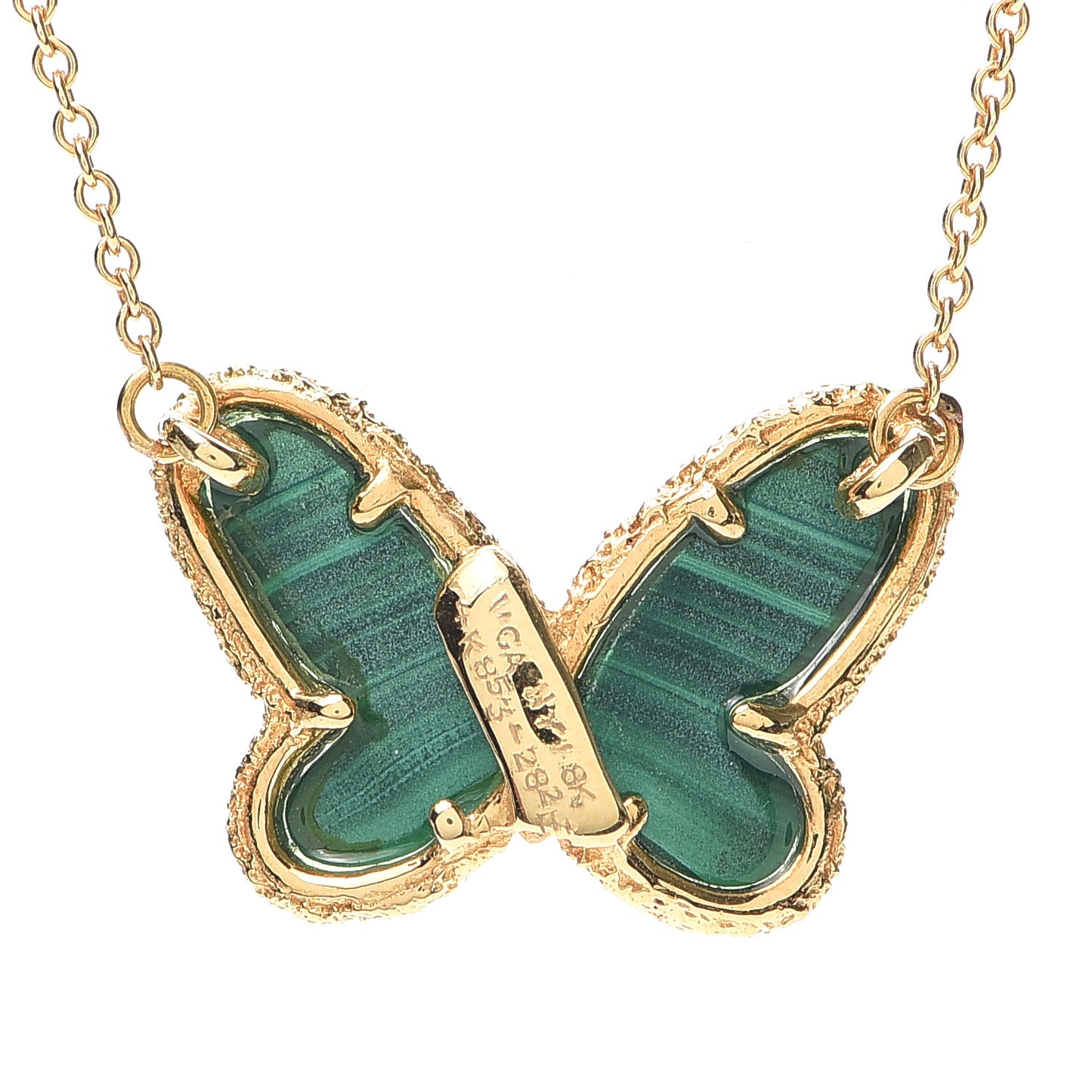 18K Yellow Gold Diamond Malachite Vintage Alhambra Butterfly Pendant Necklace