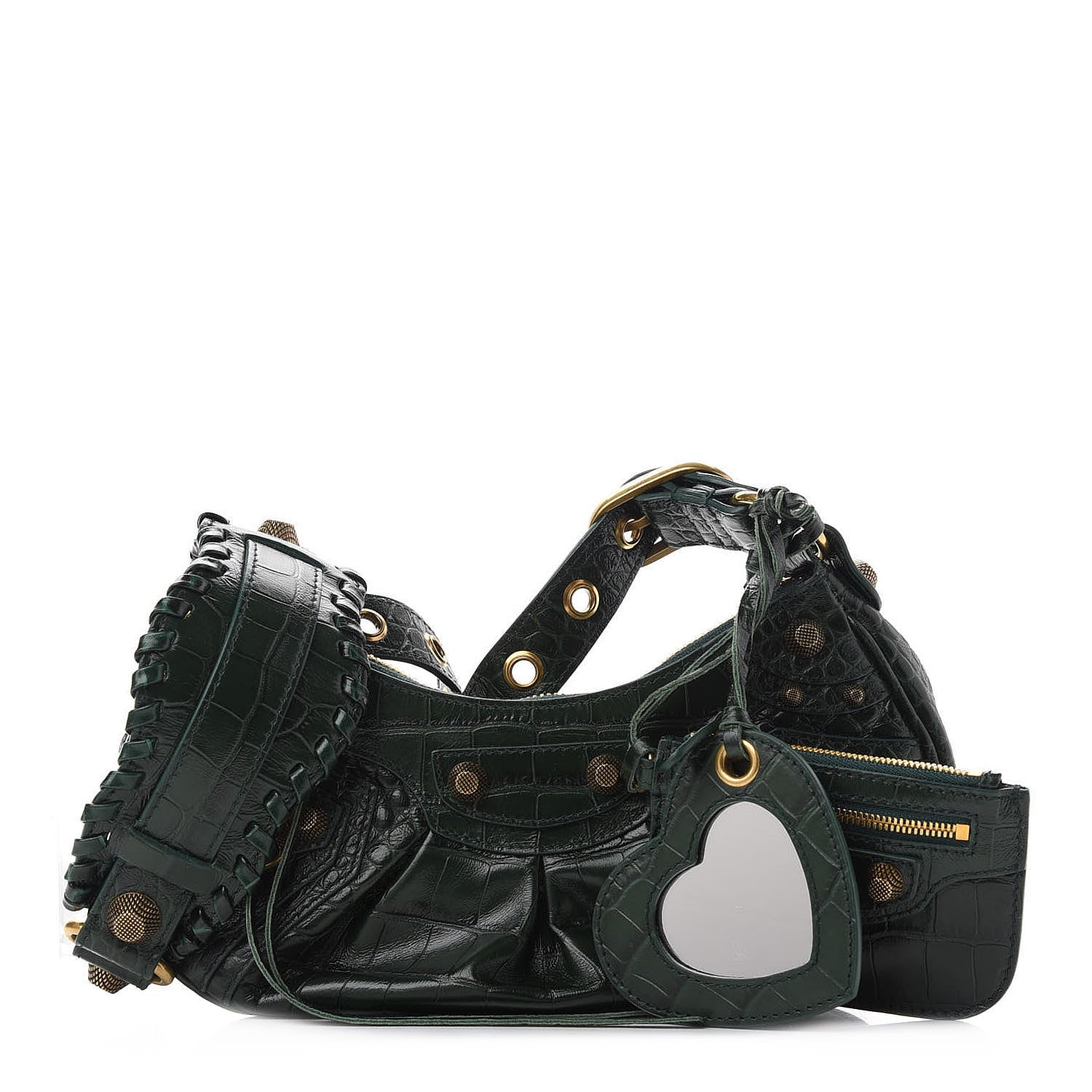 Balenciaga Extra Supple Calfskin Crocodile Embossed Le Cagole Shoulder Bag XS Forest Green 1 of 9