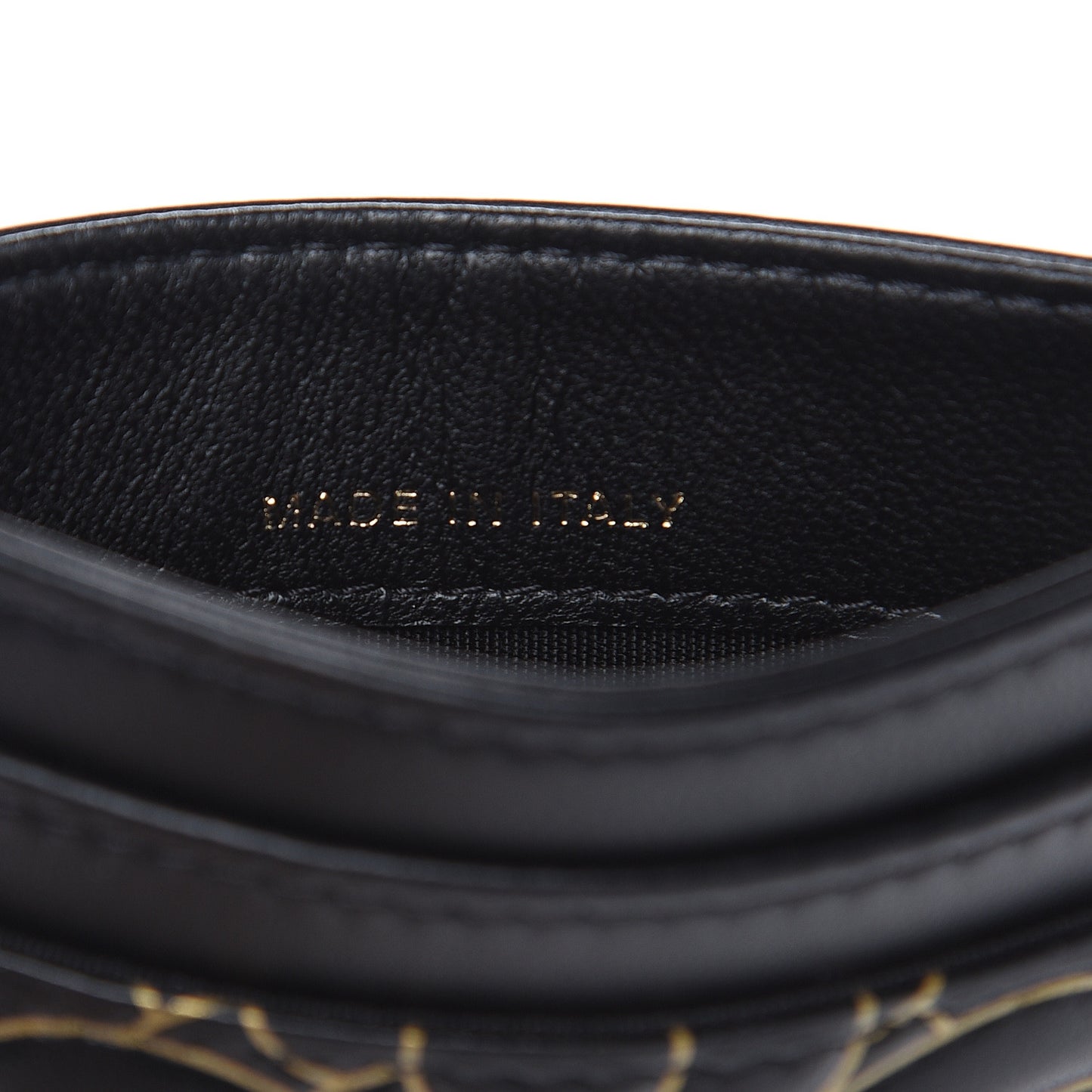 Lambskin Camellia Embossed Card Holder Black Gold