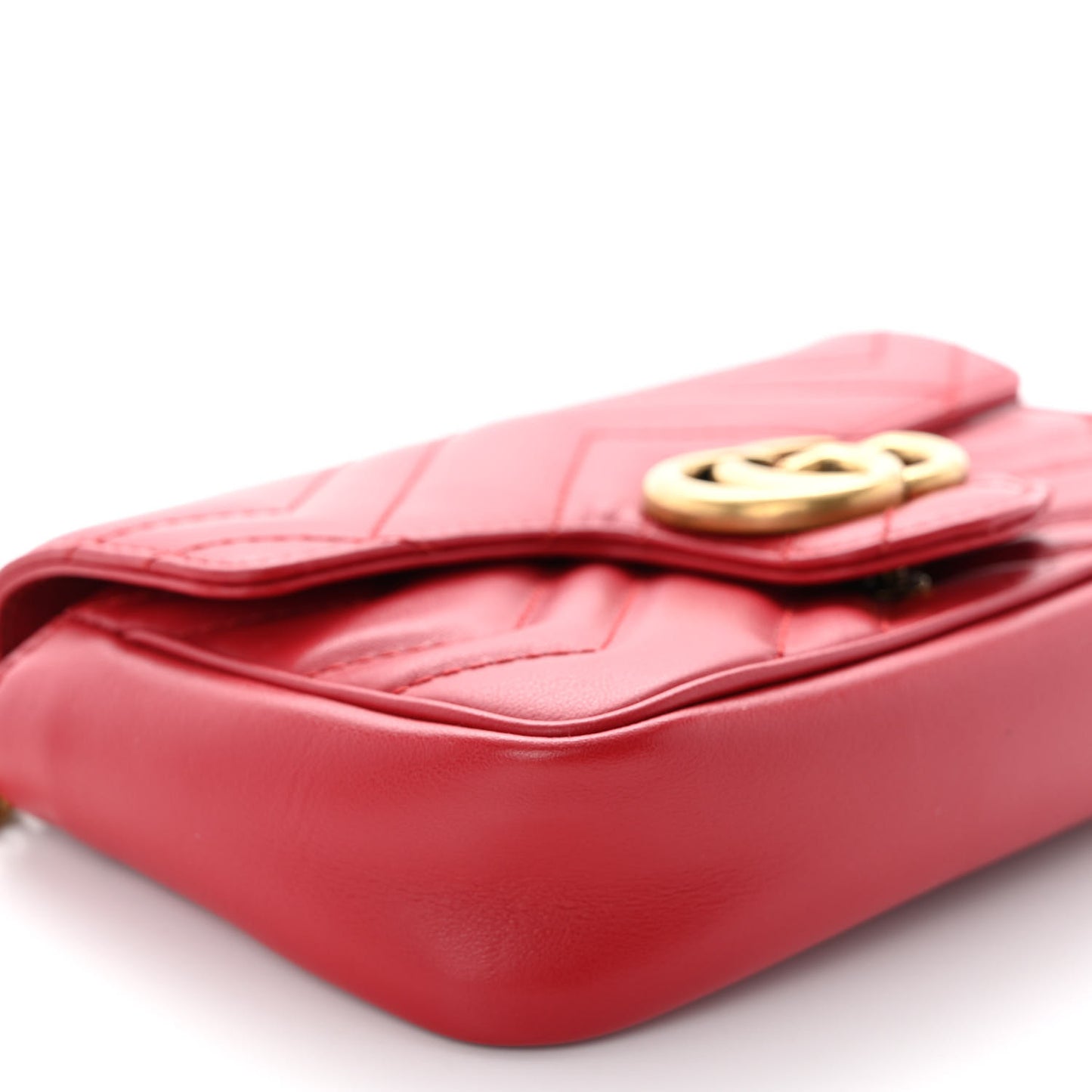 Calfskin Matelasse Super Mini GG Marmont Shoulder Bag Hibiscus Red