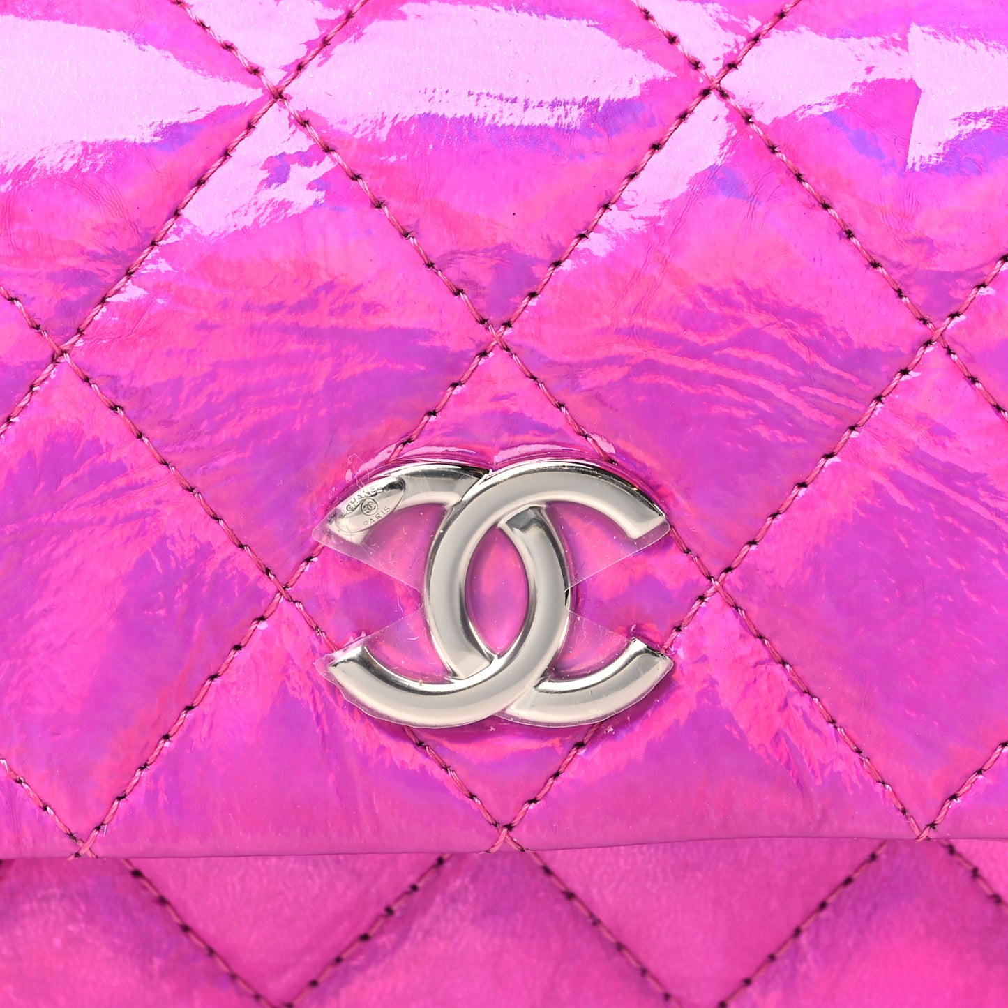Patent Lambskin Quilted CC Hook Card Holder Pink