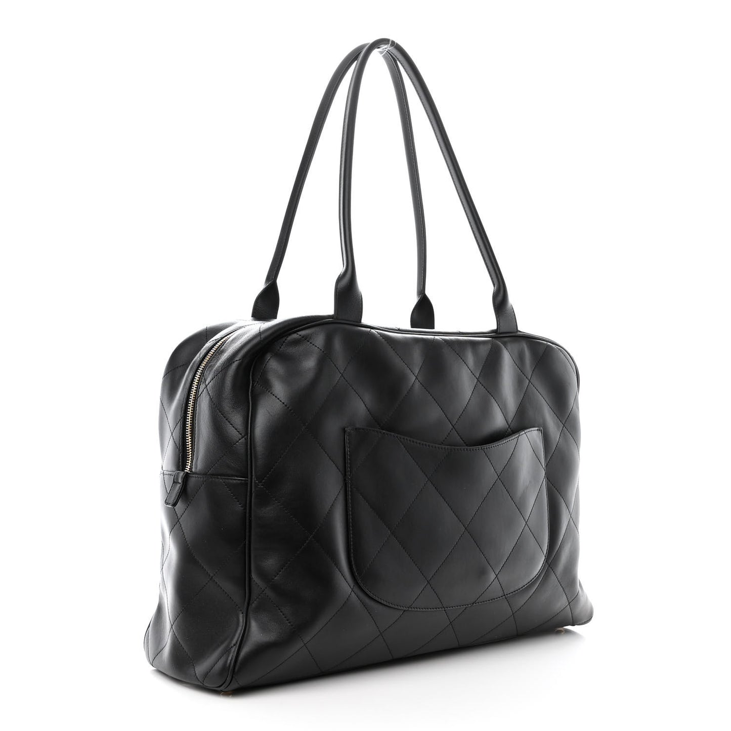 Calfskin Stitched Maxi Logo Bowling Bag Black