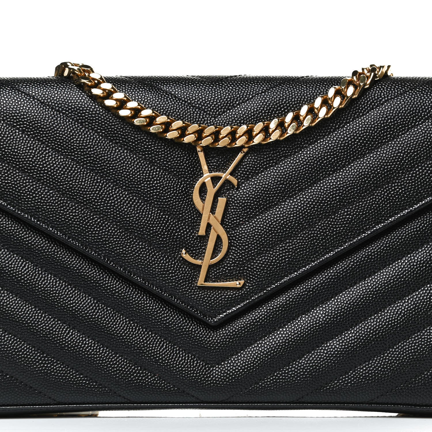Saint Laurent Grain De Poudre Matelasse Chevron Monogram Chain Wallet Black 9 of 13