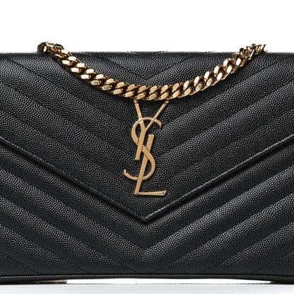 Saint Laurent Grain De Poudre Matelasse Chevron Monogram Chain Wallet Black 9 of 13