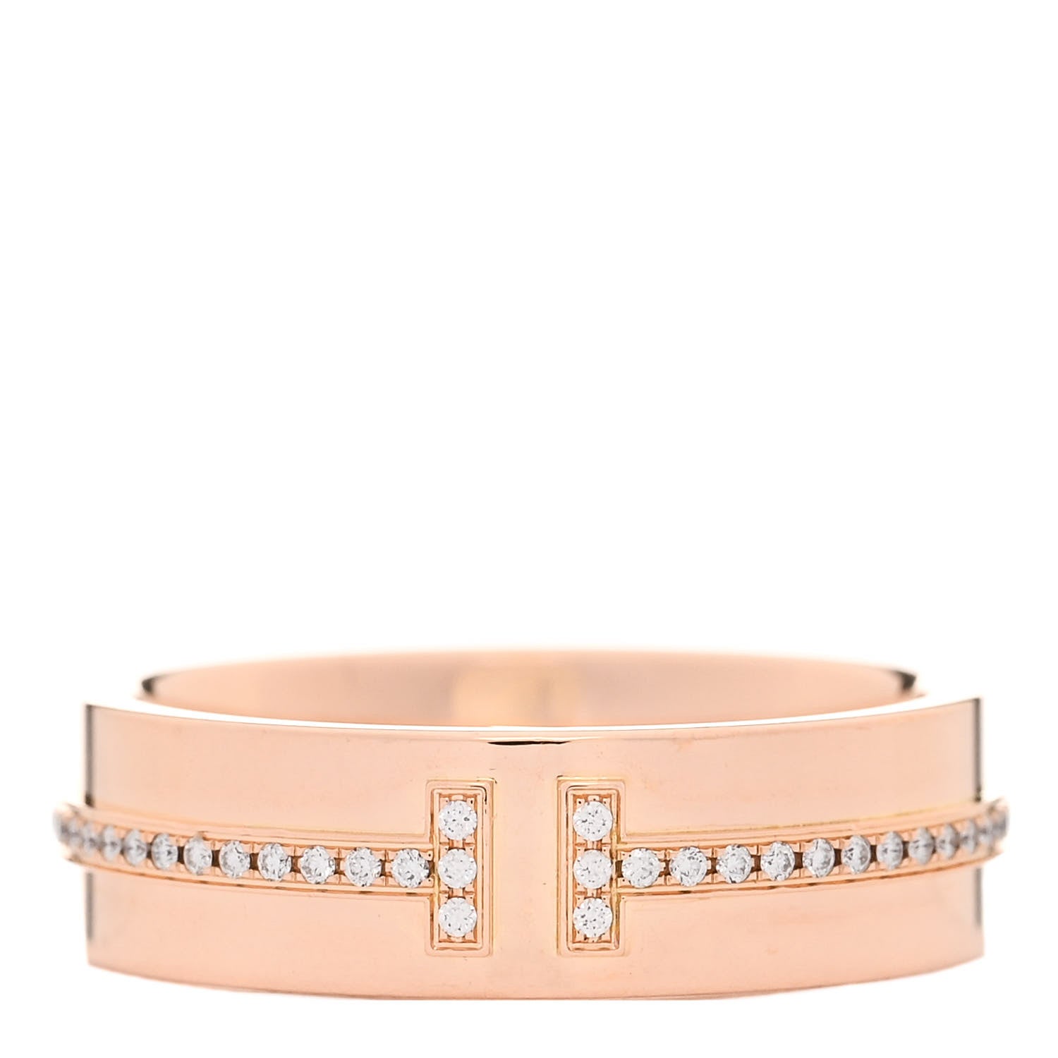 Tiffany 18K Rose Gold Diamond Wide T Two Ring 50 5.5 1 of 5