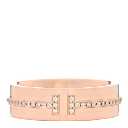 Tiffany 18K Rose Gold Diamond Wide T Two Ring 50 5.5 1 of 5