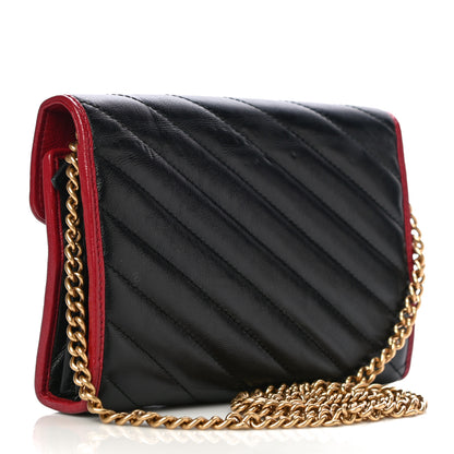 Gucci Vintage Effect Calfskin Matelasse Diagonal Torchon GG Marmont Chain Wallet Black Romantic Cherry 4 of 28