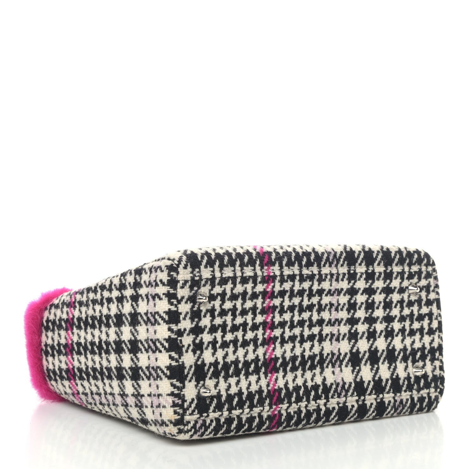Christian Dior Tweed Crocodile Mink Plaid Medium Lady Dior Black Pink White 4 of 9