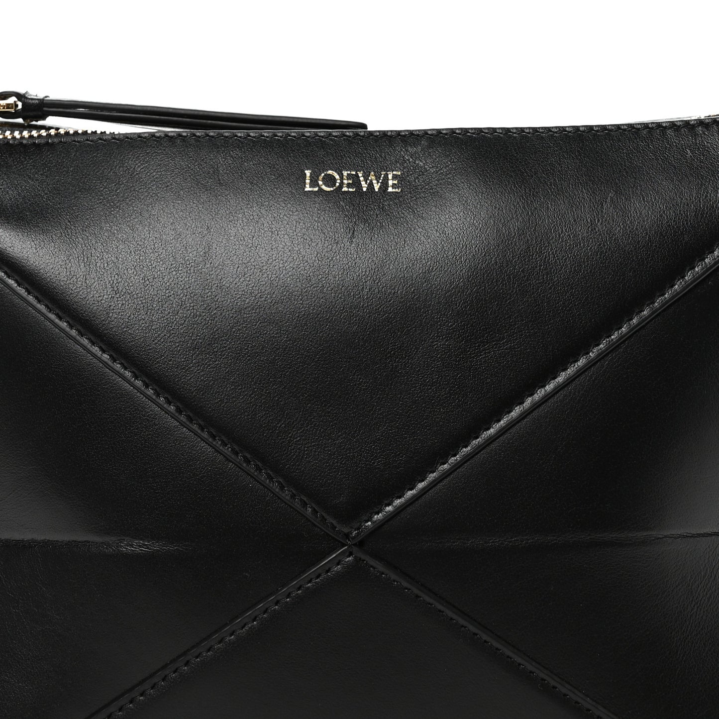 Shiny Calfskin Puzzle Fold Pouch Black