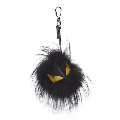 Fendi Vitello Elite Fox Fur Fusto Monster Bag Bug Charm Black Yellow 1 of 3