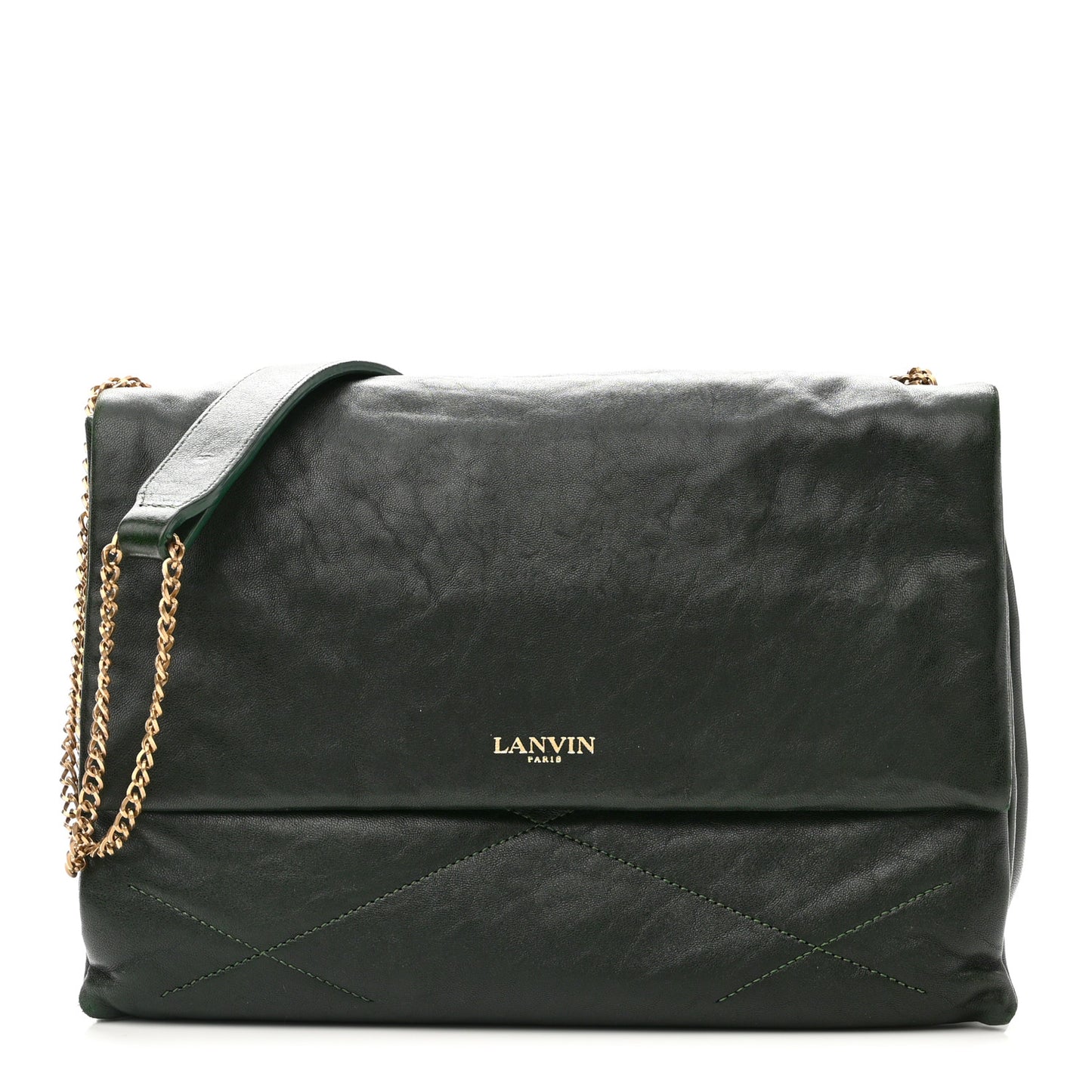 Lambskin Quilted Medium Sugar Flap Shoulder Bag Bottle Green