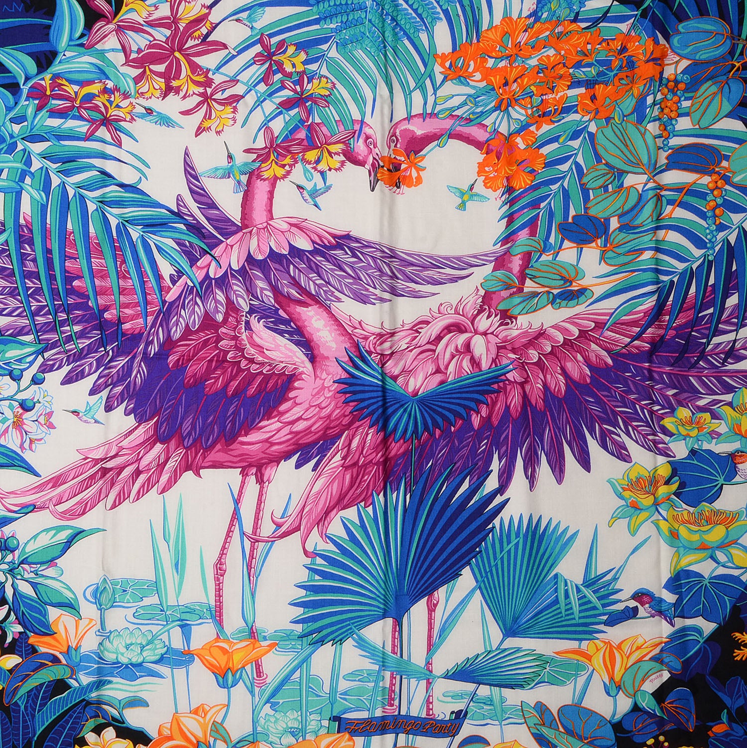 Hermes Cashmere Silk Flamingo Party Shawl 140 Rouge Vif Blanc Bleu 1 of 7