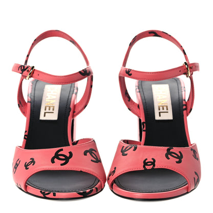 Chanel Lambskin Printed CC Sandals 39 Pink Black 2 of 9