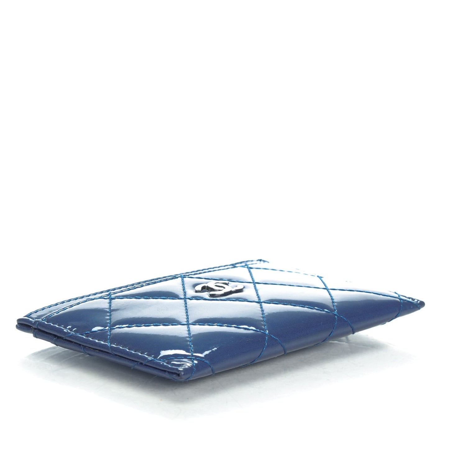 Patent Quilted Card Holder Blue