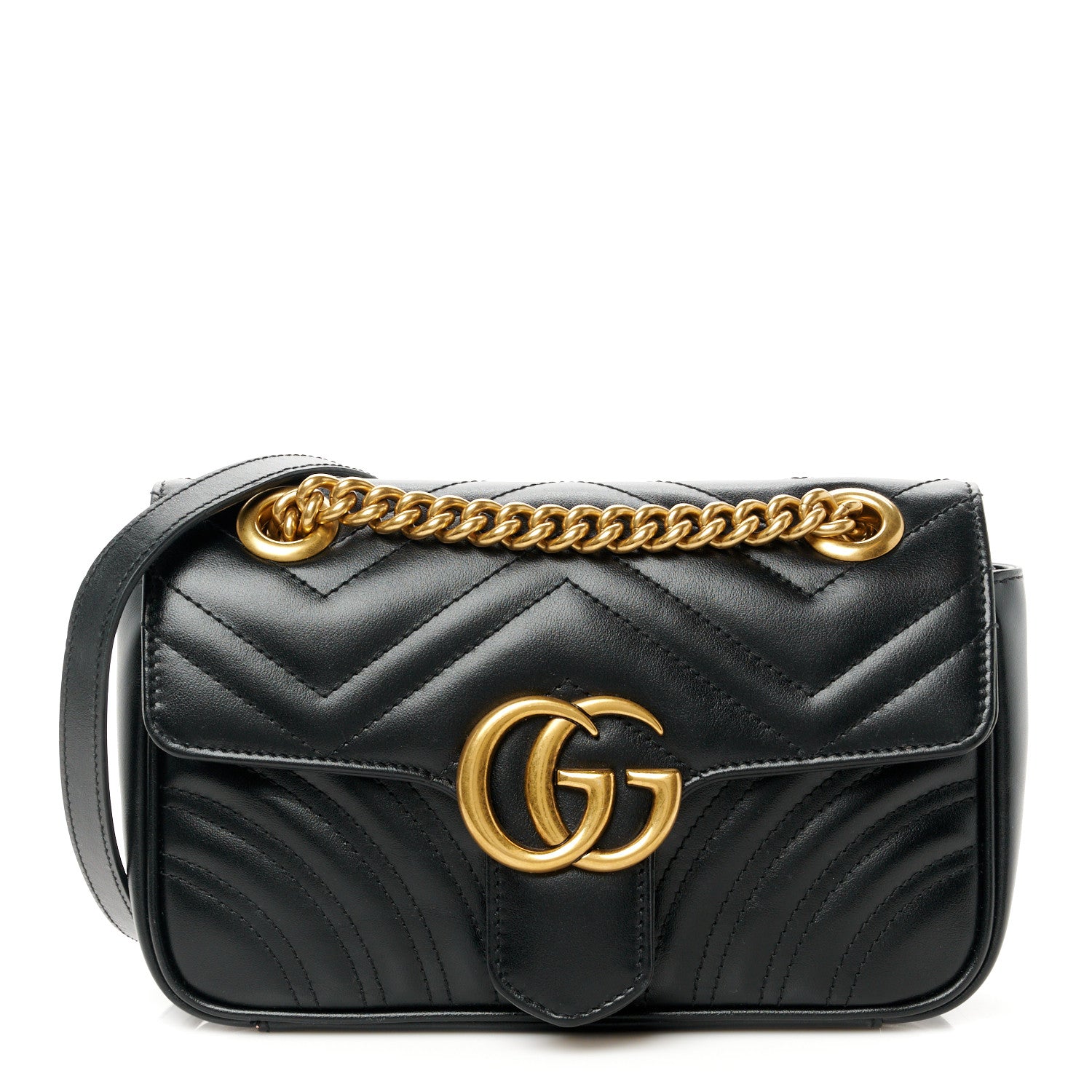 Gucci Calfskin Matelasse Mini GG Marmont Shoulder Bag Black 1 of 12