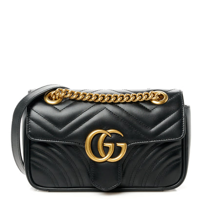Gucci Calfskin Matelasse Mini GG Marmont Shoulder Bag Black 1 of 12