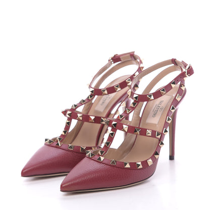 Valentino Garavani Pebbled Calfskin Rockstud Ankle Strap Pumps 37.5 Rubino 2 of 13