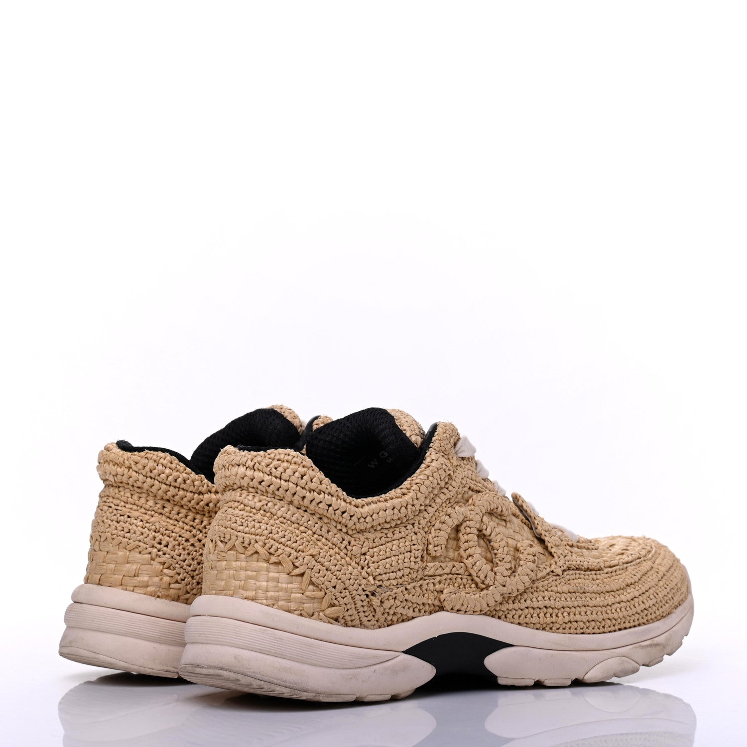 Chanel Braided Raffia Womens CC Sneakers 38.5 Beige 4 of 22