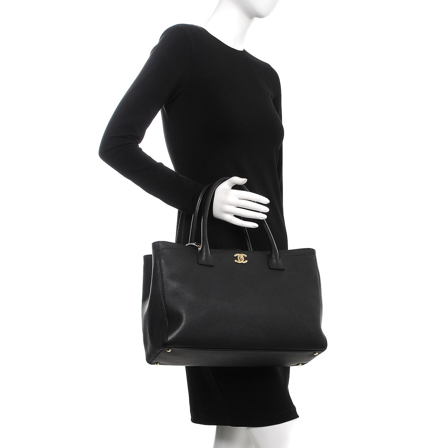 Calfskin Cerf Executive Shopper Tote Black