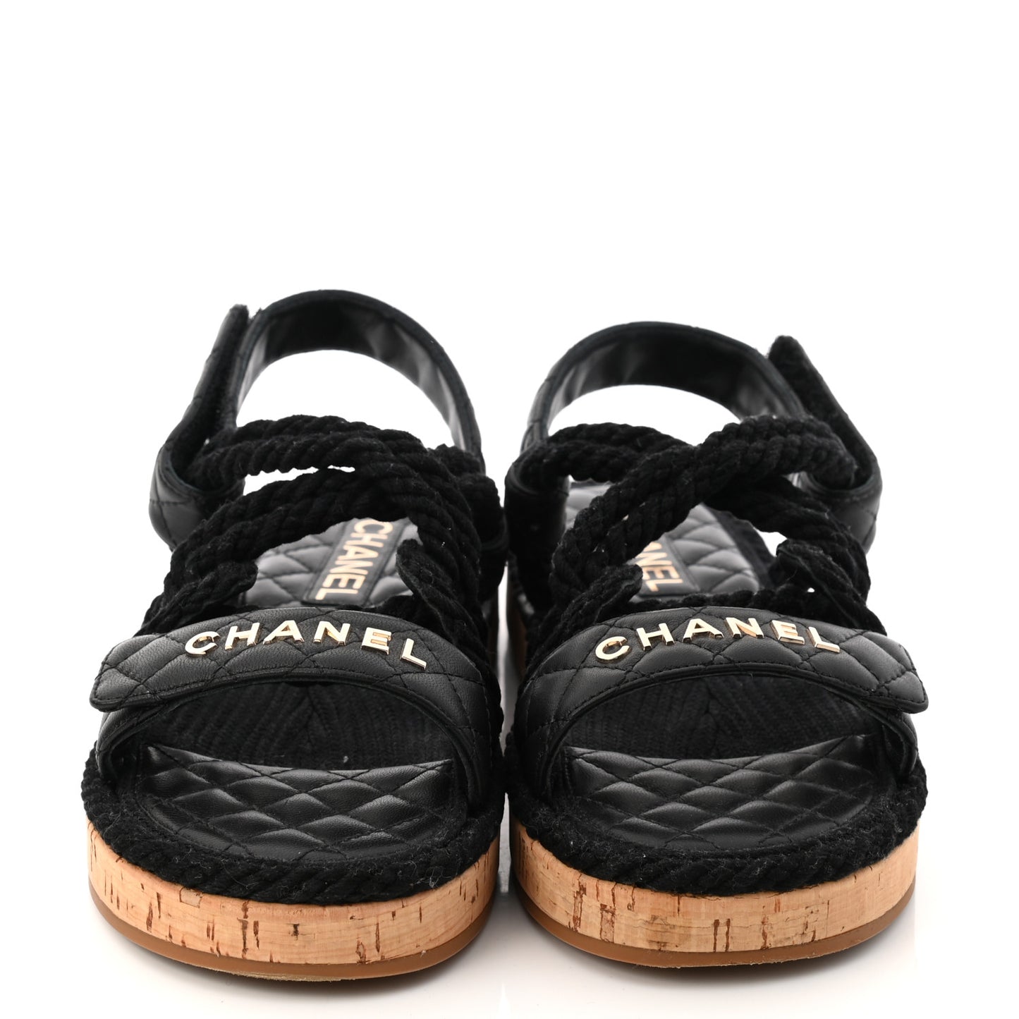 Cord Lambskin Quilted Logo Sandals 38 Black