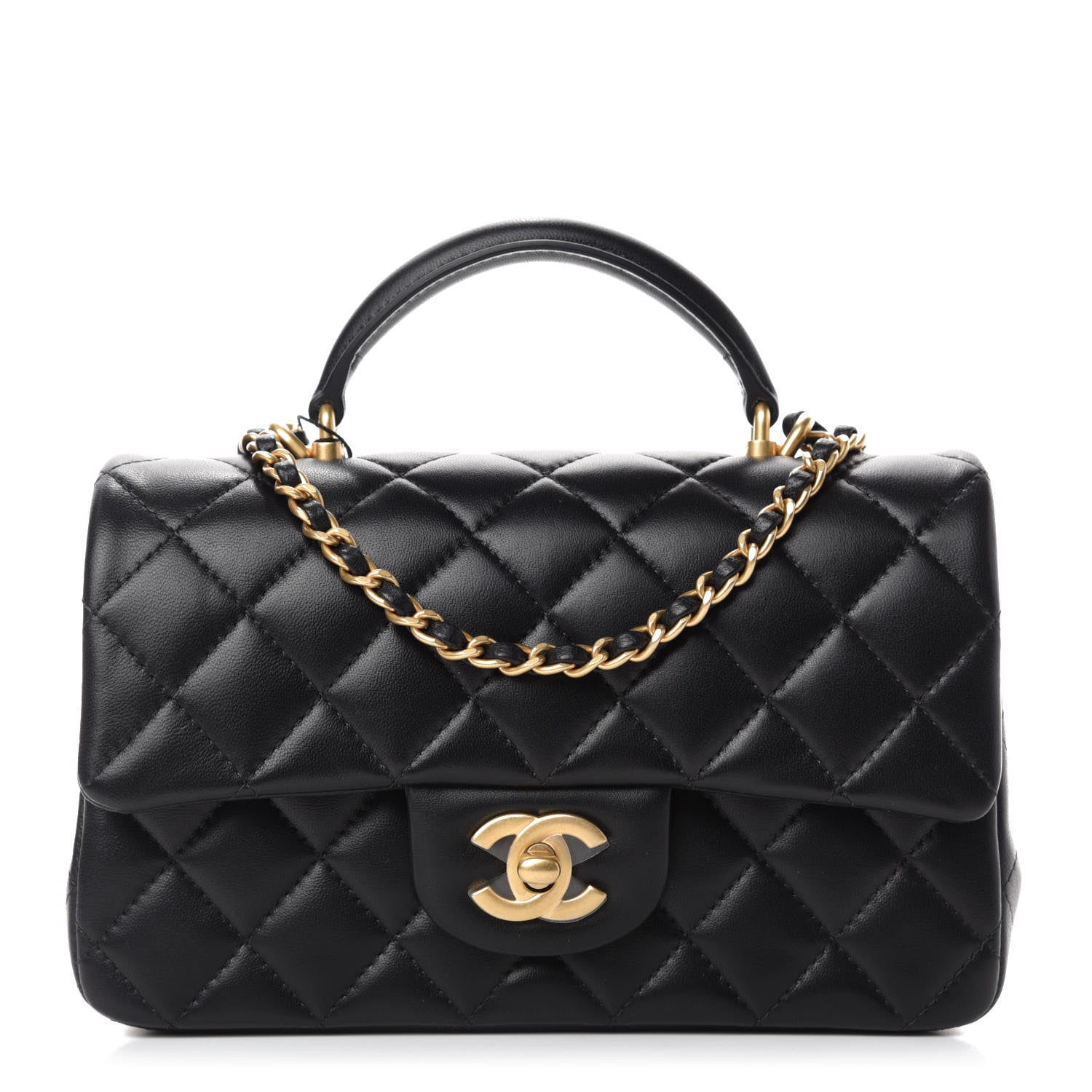 Chanel Lambskin Quilted Mini Top Handle Rectangular Flap Black 1 of 11