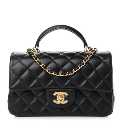 Chanel Lambskin Quilted Mini Top Handle Rectangular Flap Black 1 of 11