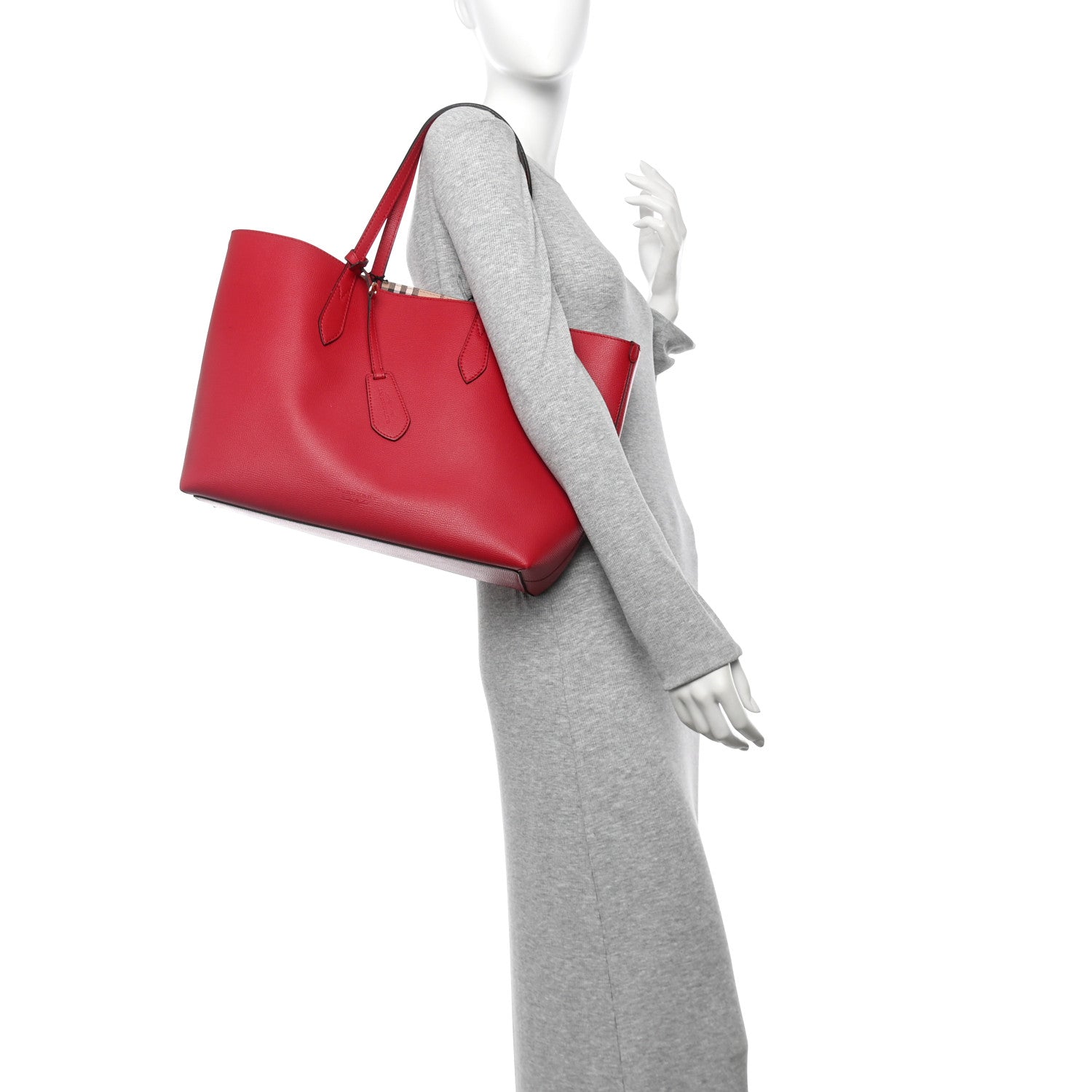 Burberry Haymarket Check Medium Reversible Tote Poppy Red 3 of 21