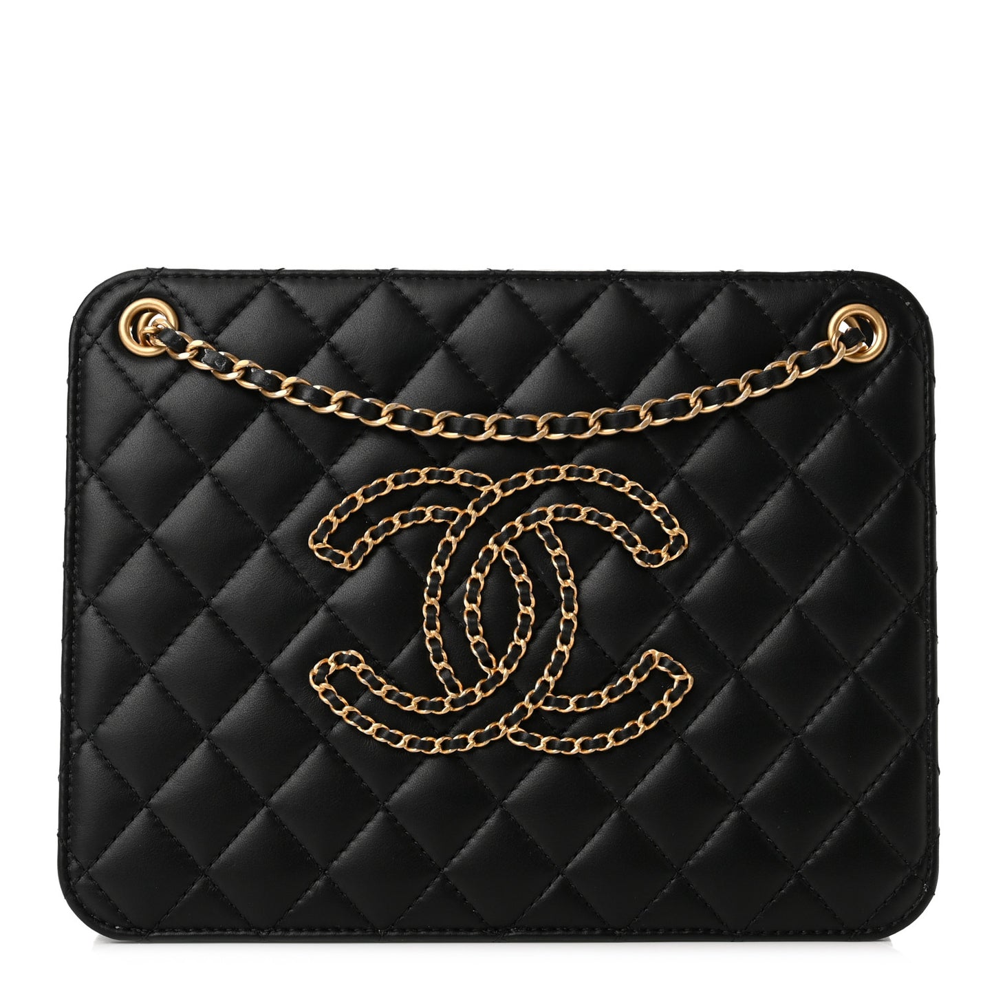 Calfskin Quilted CC Chain Accordion Tote Black