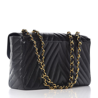 Chanel Caviar Chevron Quilted Maxi Single Flap Black 4 of 15