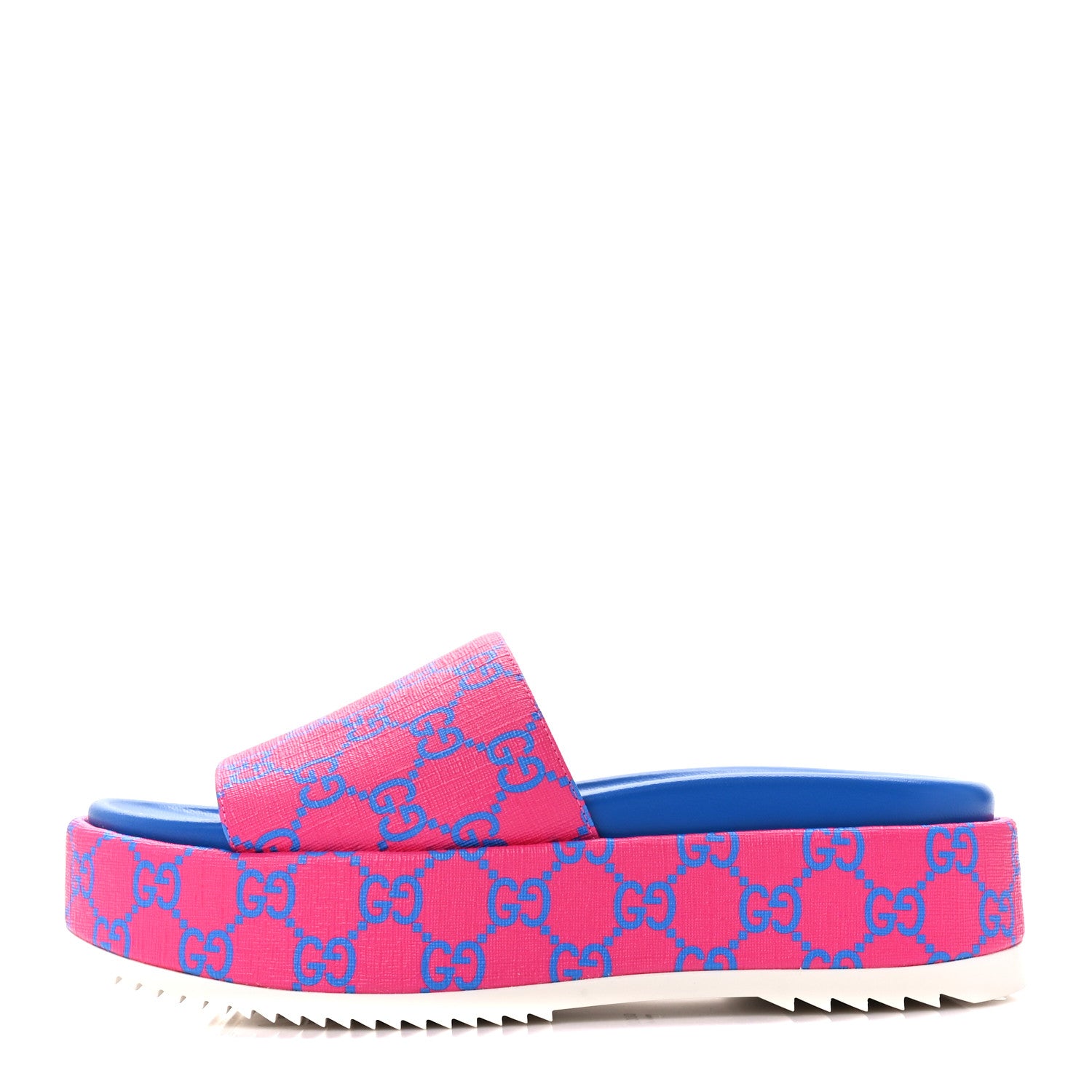 Gucci GG Supreme Joy Monogram Angelina Platform Slide Sandals 37.5 Fuxia Blue 1 of 11