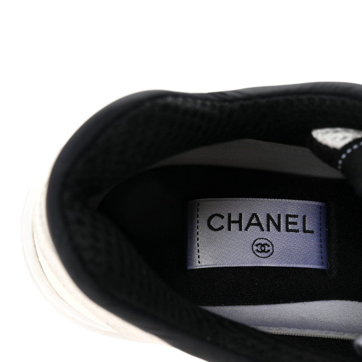 Chanel Mesh Suede Calfskin Grained Calfskin Womens CC Sneakers 39 White Black 8 of 10