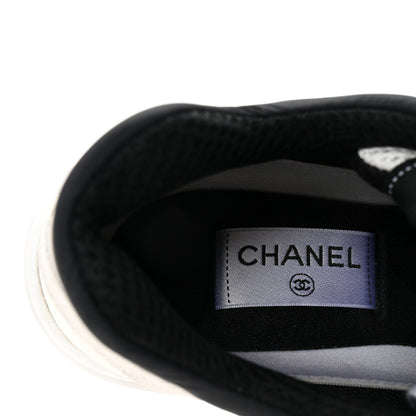Chanel Mesh Suede Calfskin Grained Calfskin Womens CC Sneakers 39 White Black 8 of 10