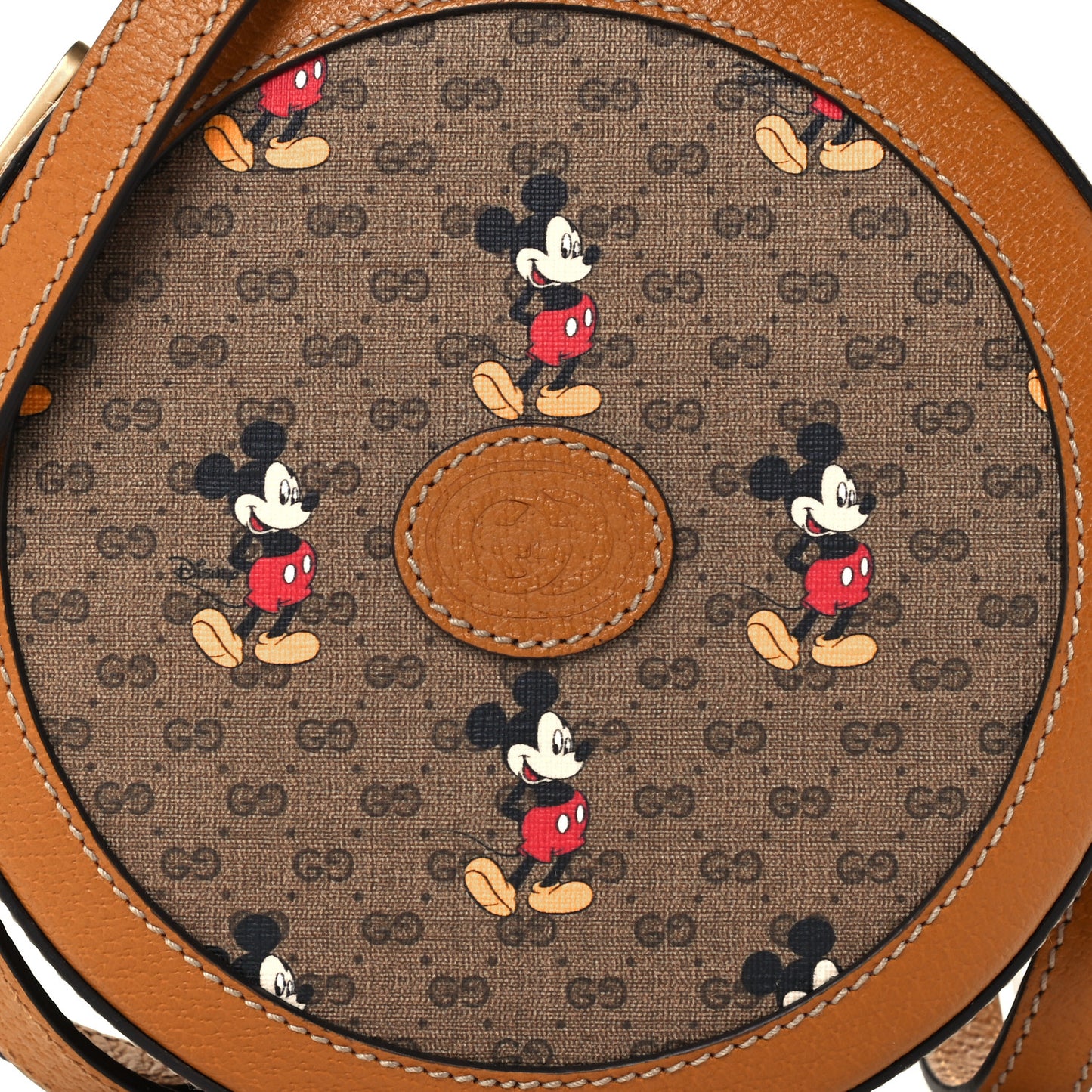 X DISNEY Mini Vintage GG Supreme Monogram Mickey Mouse Round Shoulder Bag Beige Vintage Sun Oil
