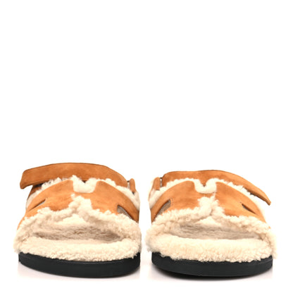 Hermes Suede Goatskin Woolskin Womens Chypre Sandals 39 Naturel Ecru 3 of 9