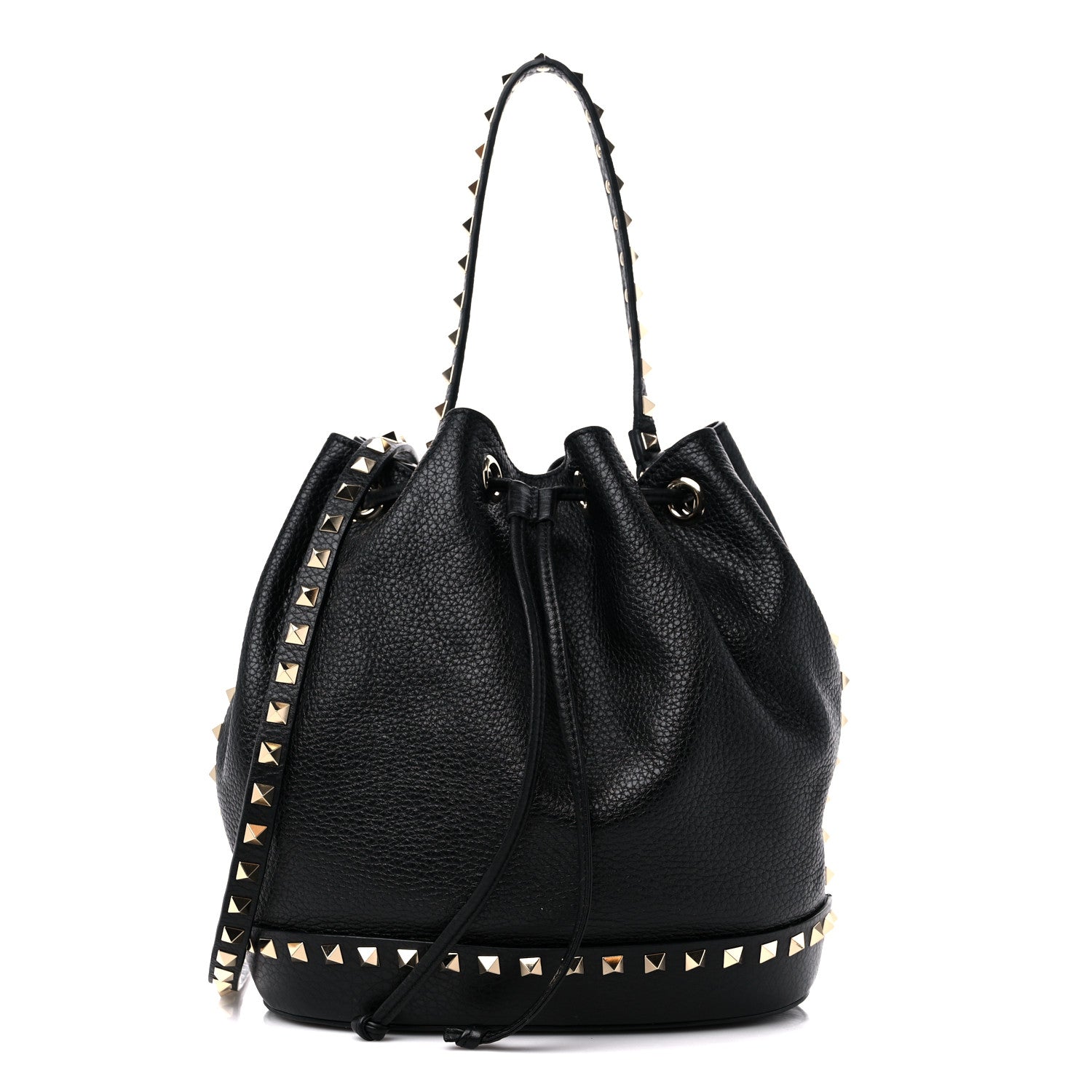 Valentino Garavani Pebbled Calfskin Small Rockstud Bucket Bag Black 1 of 8