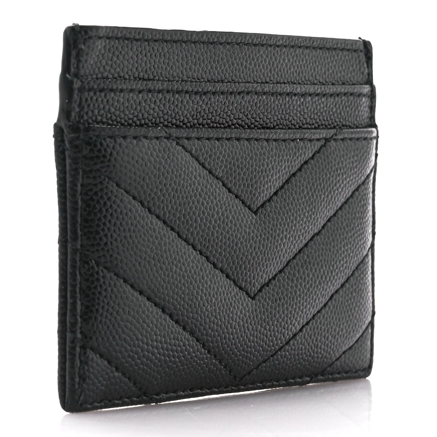 Saint Laurent Grain De Poudre Matelasse Chevron Monochrome Monogram Credit Card Case Black 3 of 10