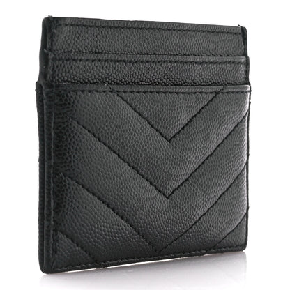 Saint Laurent Grain De Poudre Matelasse Chevron Monochrome Monogram Credit Card Case Black 3 of 10