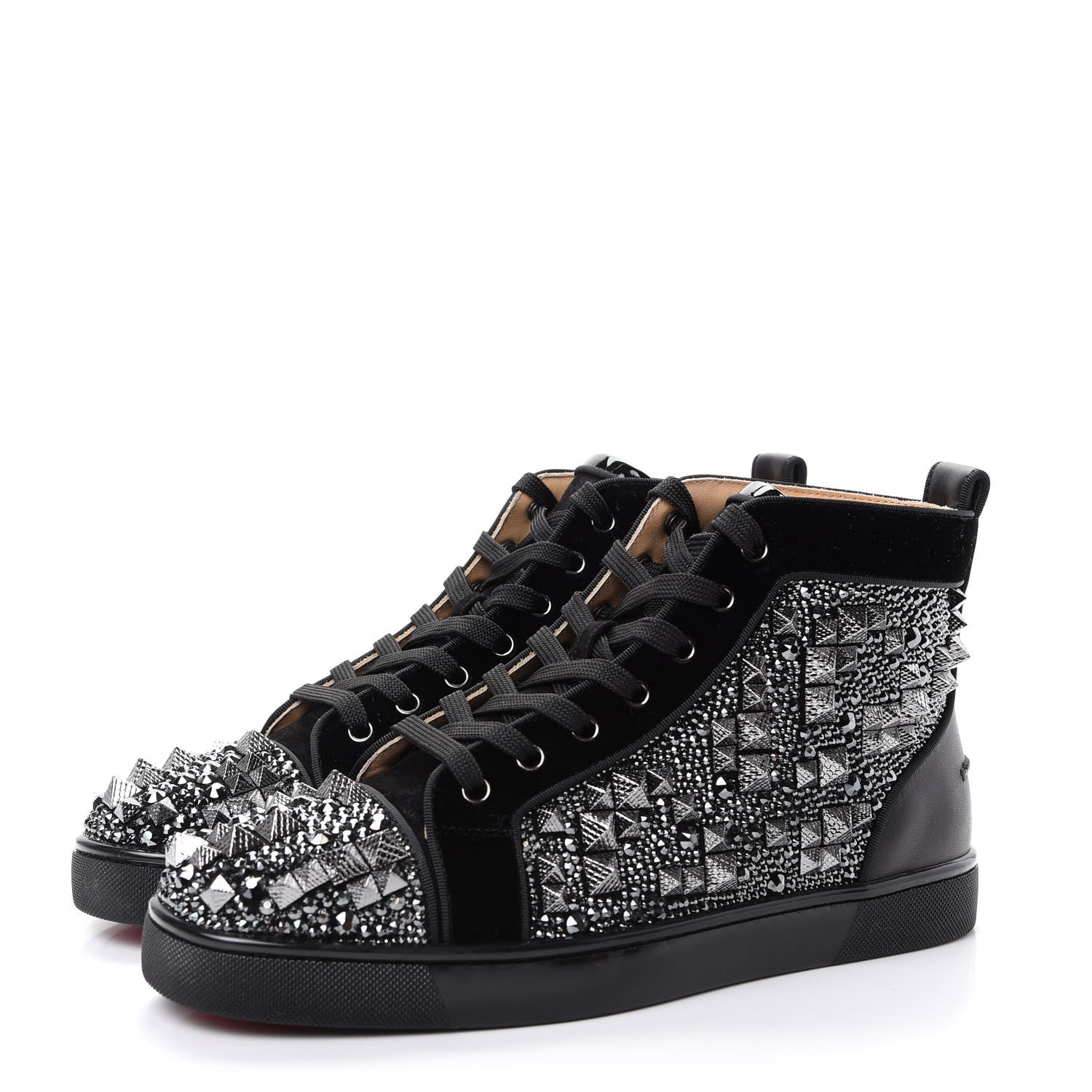 Christian Louboutin Calfskin Velvet Strass Mens Louis Spikes Flat Sneakers 41 Black 3 of 11