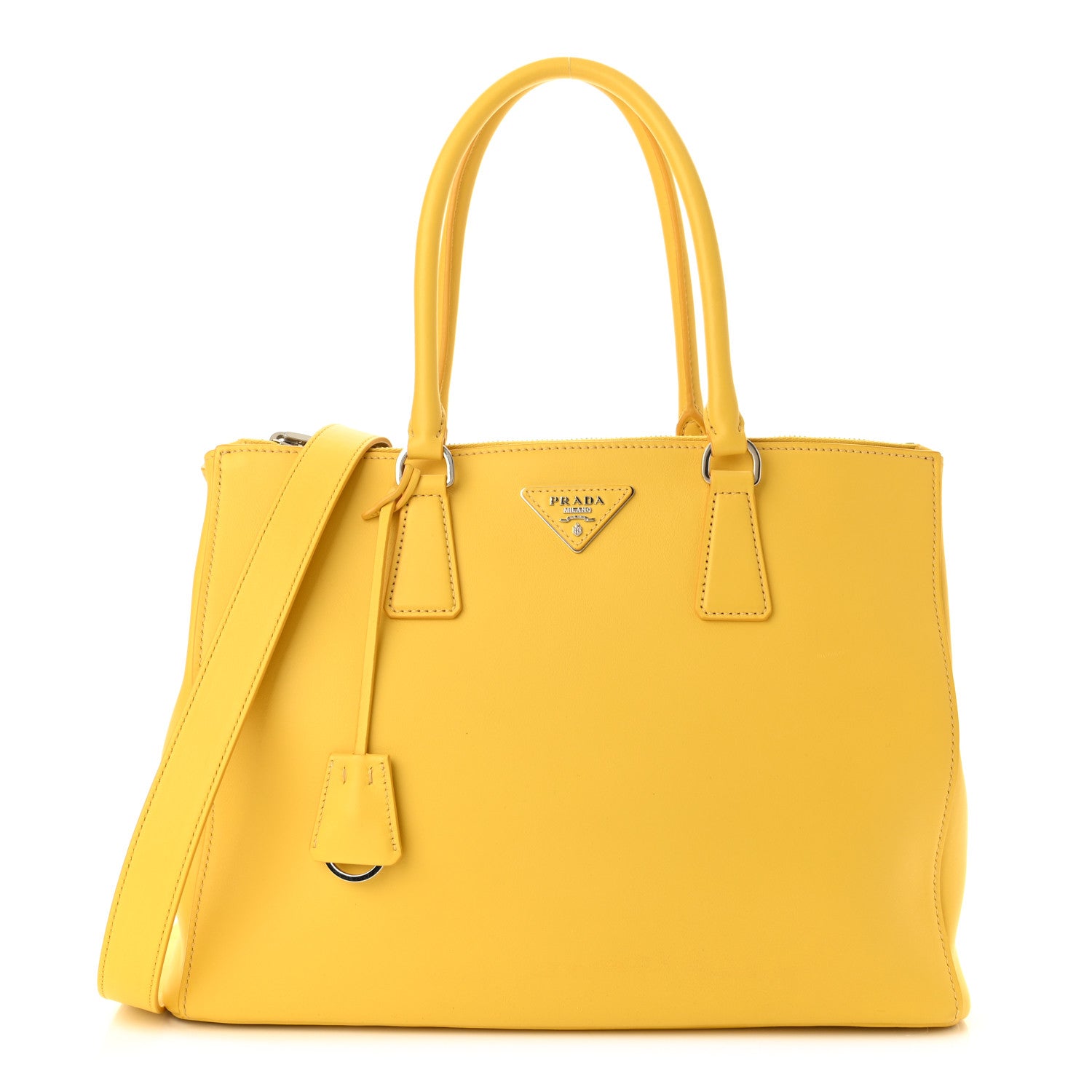 Prada City Calf Medium Galleria Double Zip Tote Yellow 1 of 9