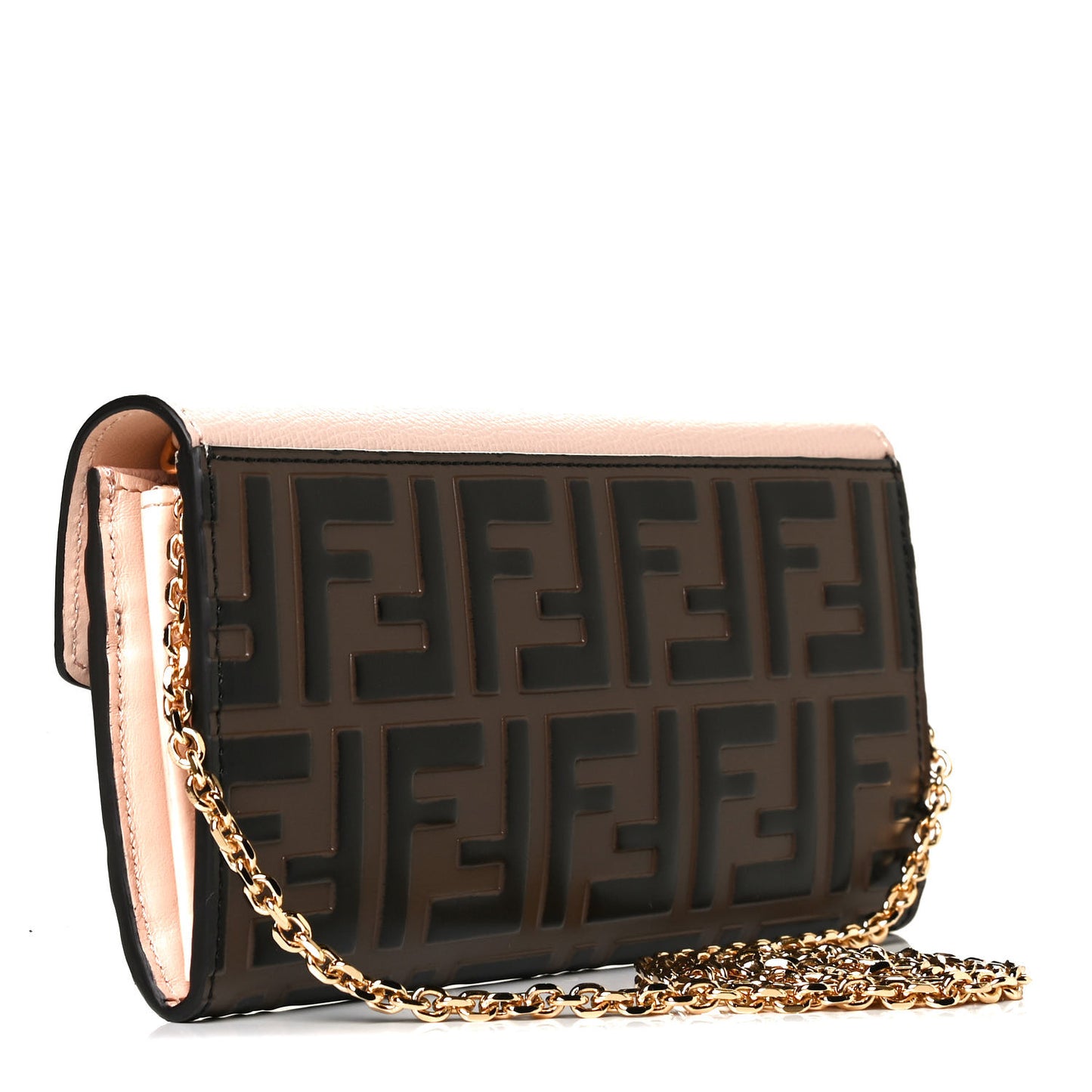 Vitello Cruise F is Fendi Bi-Color FF 1974 Embossed Continental Envelope Wallet On Chain Maya Black Light Rose