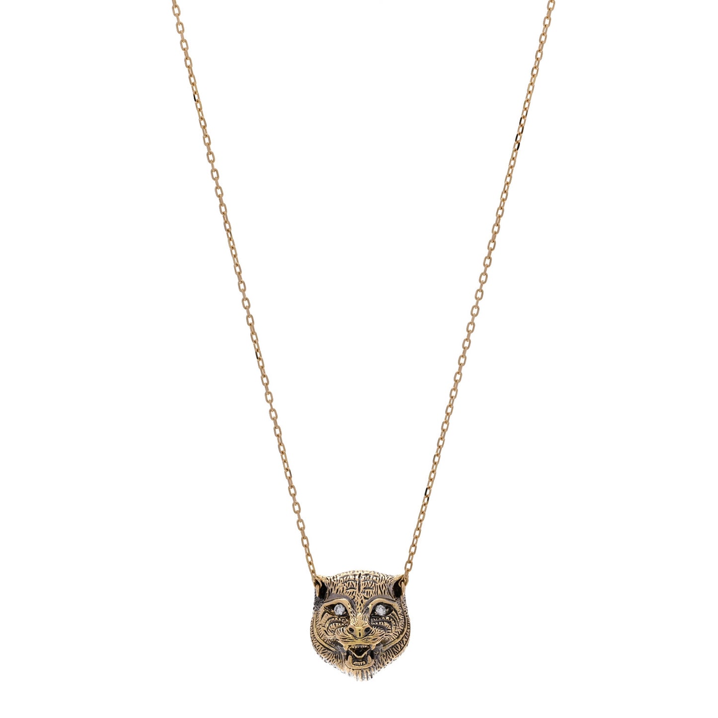 18K Yellow Gold Diamond Onyx Le Marche Des Merveilles Feline Pendant Necklace