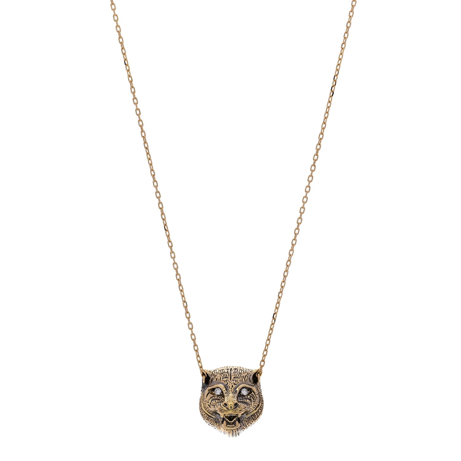 Gucci 18K Yellow Gold Diamond Onyx Le Marche Des Merveilles Feline Pendant Necklace 1 of 5